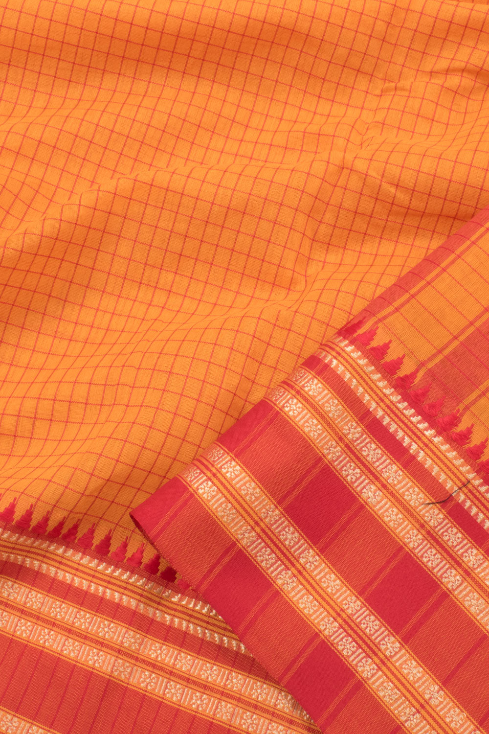 Marigold Orange Handloom Narayanpet Cotton Saree 10059580
