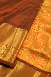 Sunset Orange 5 to 9 Year Size Pure Zari Kanjivaram Silk Pattu Pavadai Material 10058075