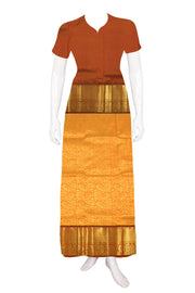 Sunset Orange 5 to 9 Year Size Pure Zari Kanjivaram Silk Pattu Pavadai Material 10058075