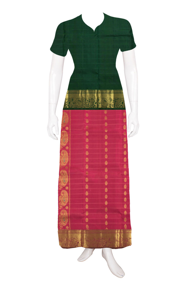 5 to 9 Year Size Pure Zari Kanjivaram Tissue Silk Pattu Pavadai Material 10058080