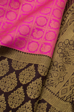 Hot Pink Pure Zari Korvai Kanjivaram Silk Saree 10058734