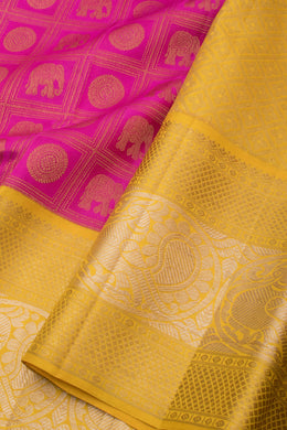 Rani Pink Pure Zari Bridal Korvai Kanjivaram Silk Saree 10058740