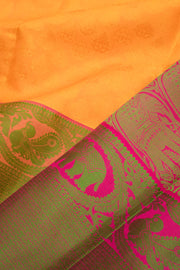 Saffron Yellow Threadwork Kanjivaram Silk Saree 10059197