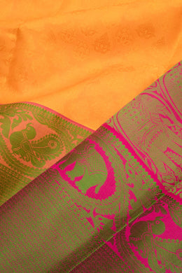 Mango Yellow Threadwork Kanjivaram Silk Saree 10059197