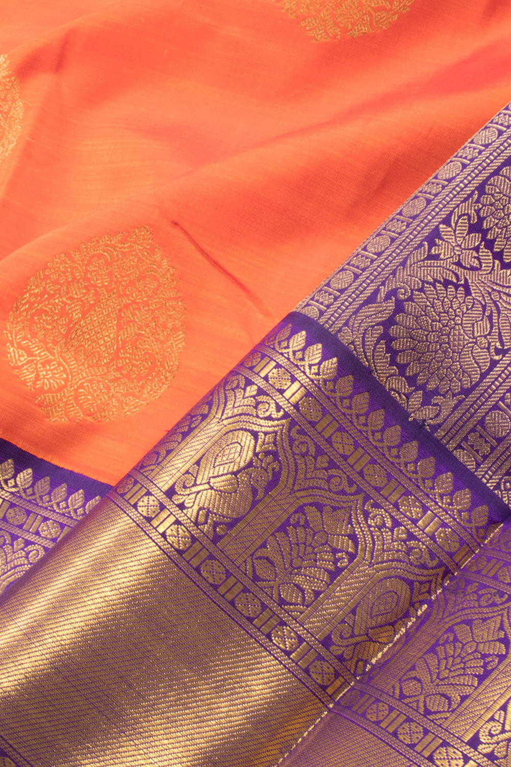 Flame Orange Handloom Pure Zari Korvai Kanjivaram Silk Saree 10060010
