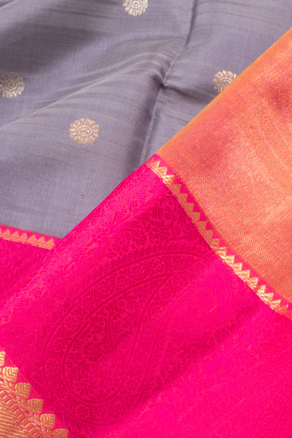 Cool Grey Handloom Pure Zari Korvai Kanjivaram Silk Saree 10060077