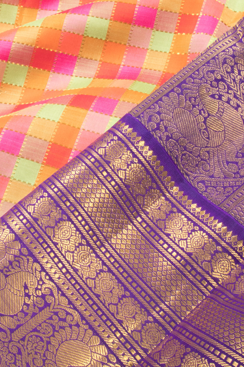 Multi colour Handloom Pure Zari Korvai Kanjivaram Silk Saree 10060088