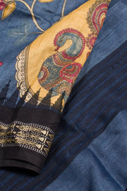 Cerulean Blue Digital Printed Kalamkari Tussar Silk Saree 10060134