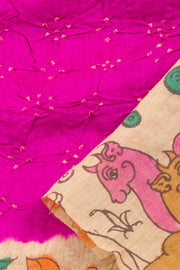 Magenta Pen Kalamkari Bandhani Tussar Silk Saree 10060137