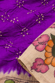 Violet Pen Kalamkari Bandhani Tussar Silk Saree 10060144