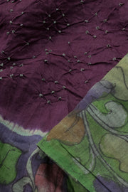 Purple Pen Kalamkari Bandhani Tussar Silk Saree 10060140