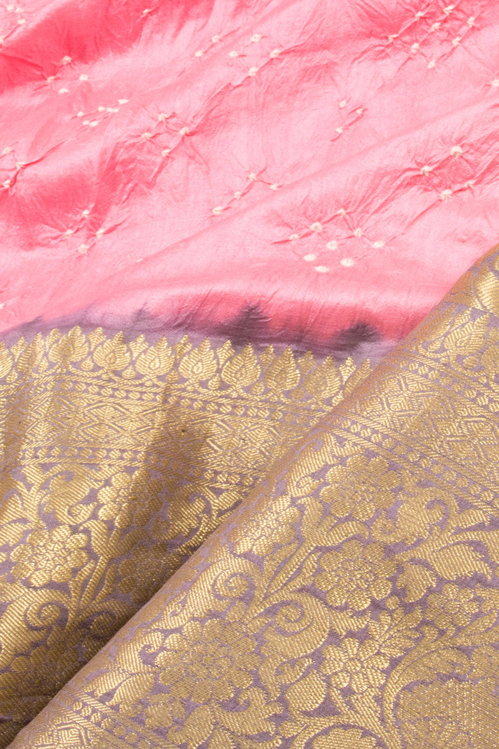 Cherry Blossom Pink Kanjivaram Pure Silk Bandhani Saree 10060155