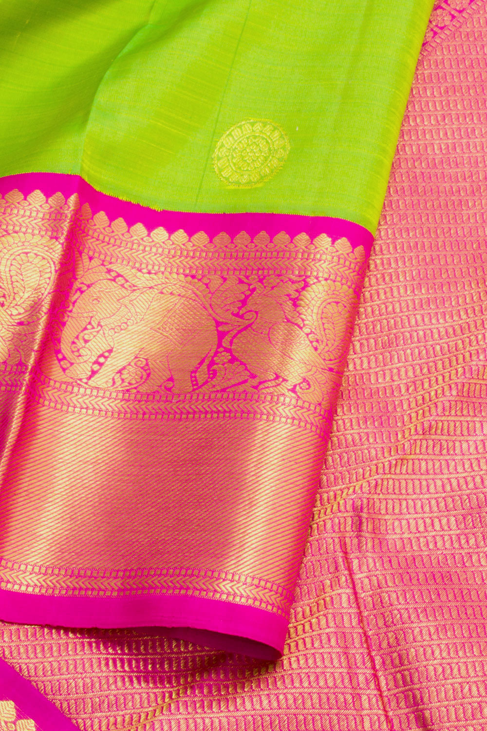 Parrot Green Pure Zari Korvai Kanjivaram Silk Saree 10061506