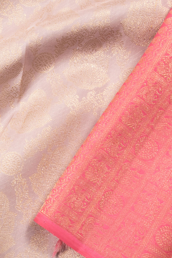 Pinkish Beige Pure Zari Borderless Jacquard Kanjivaram Silk Saree 10060098