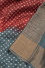 Crimson Hand Block Printed Tussar Silk Saree 10059325