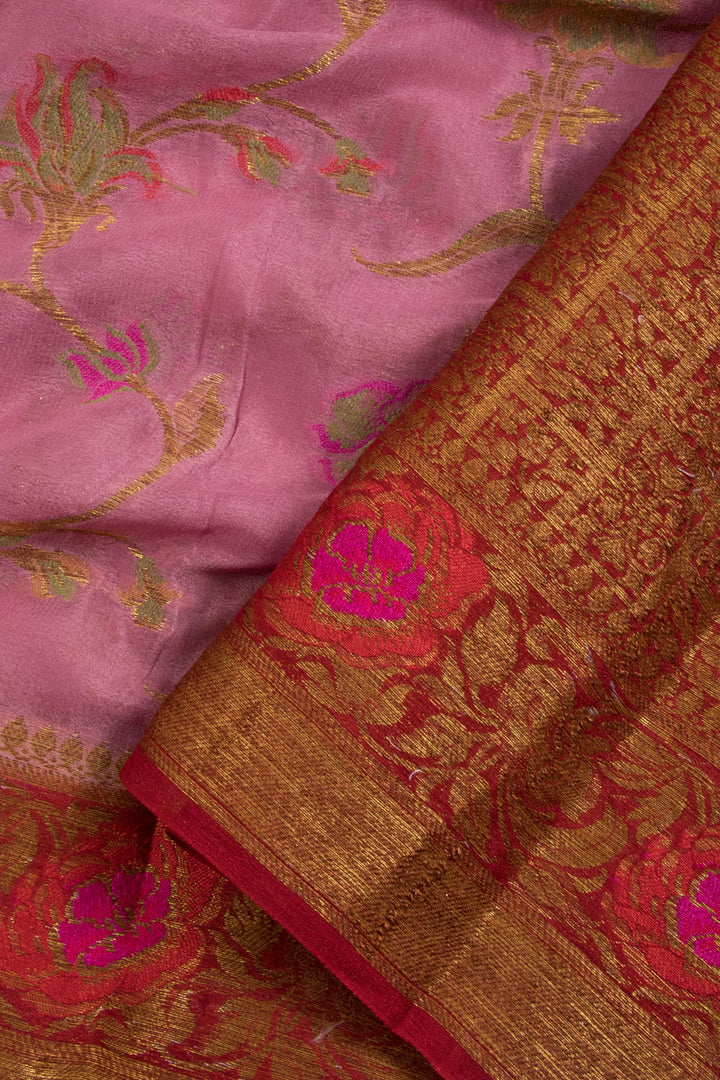 Pink Handloom Banarasi Katrua Chiffon Saree 10061126