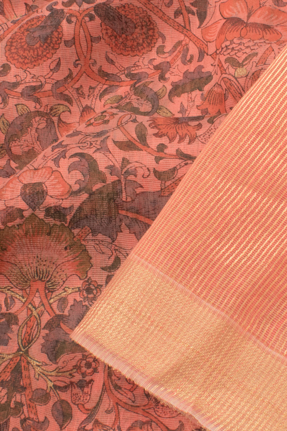 Peach Printed Maheshwari Silk Cotton Saree 10059565