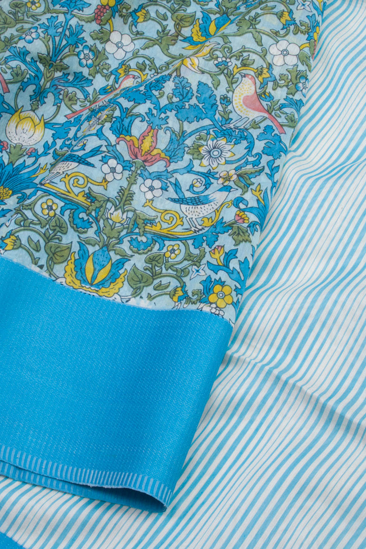 Blue Printed Maheshwari Silk Cotton Saree 10061007