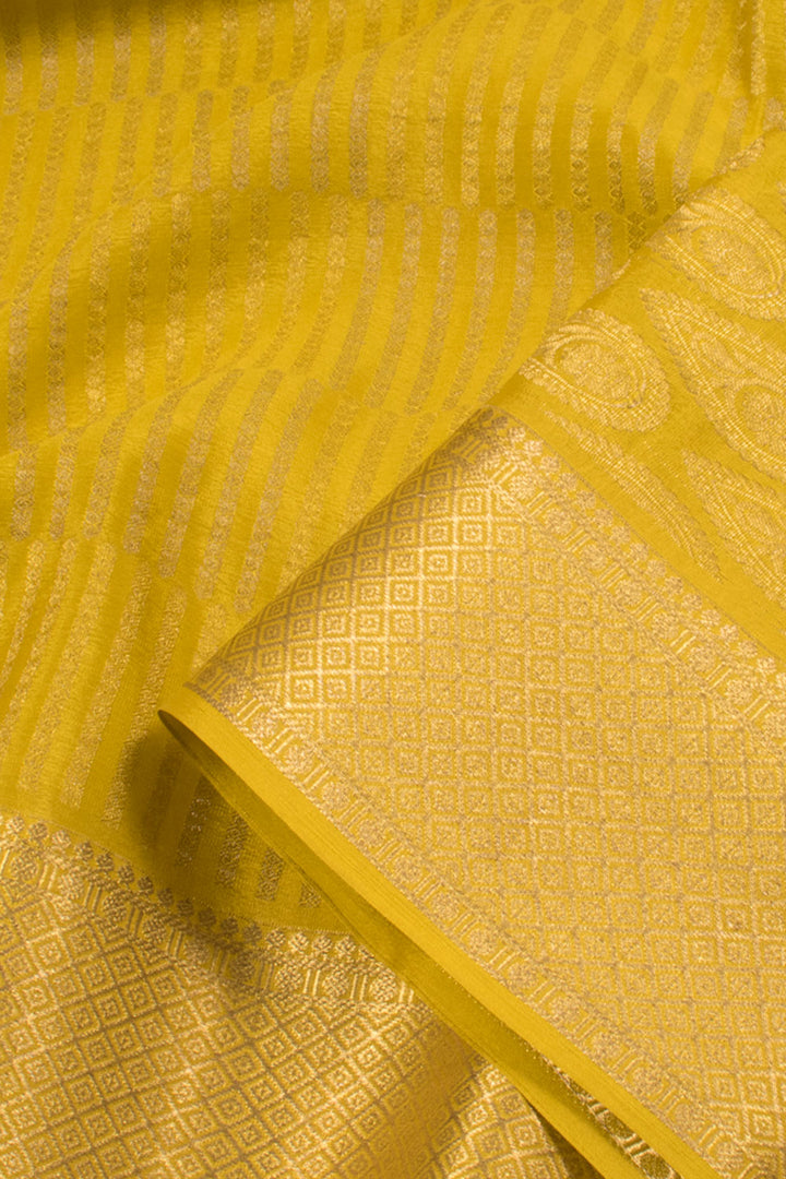 Safety Yellow Mysore Crepe Silk Saree 10059437