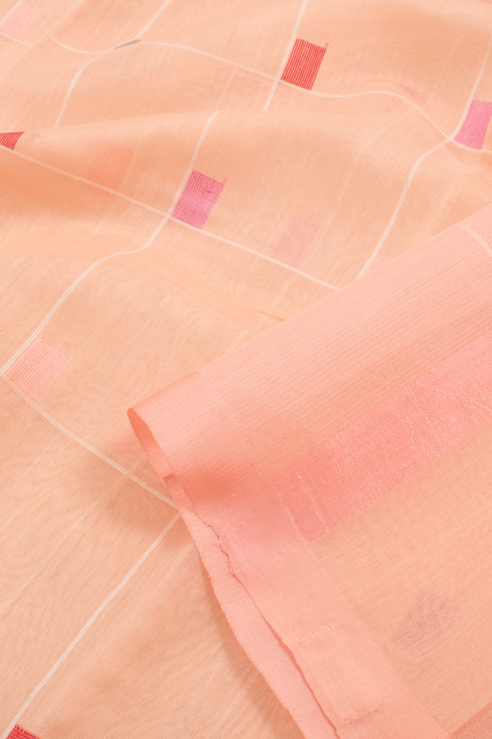 Pastel Peach Handloom Chanderi Silk Cotton Saree 10059681