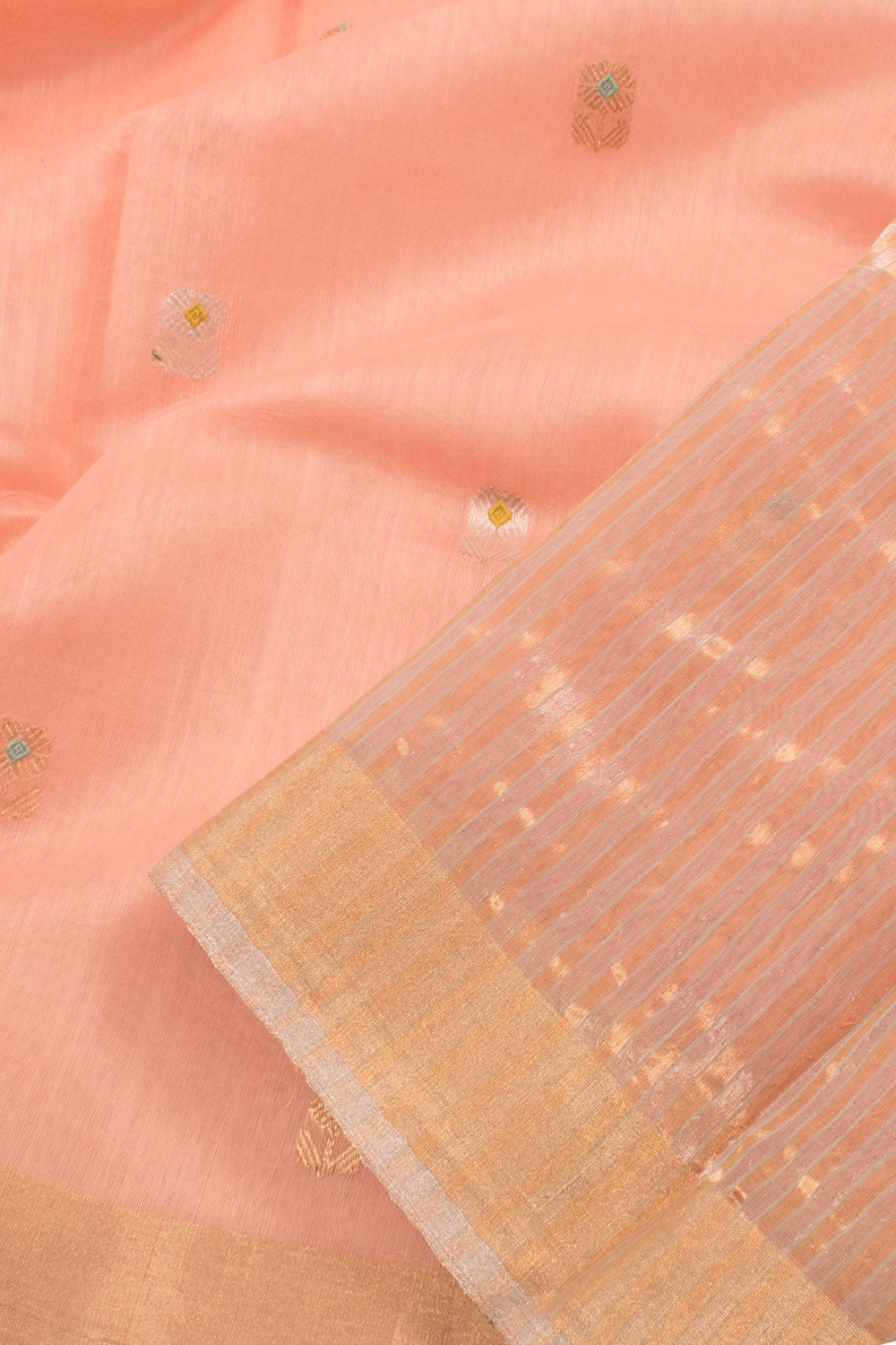 Pastel Peach Handloom Chanderi Silk Cotton Saree 10059684