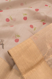 Light Taupe Handloom Chanderi Silk Cotton Saree 10059687