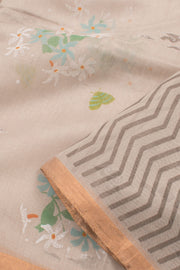 Light Taupe Printed Chanderi Silk Cotton Saree 10059688