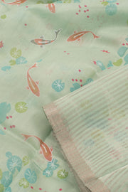 Pastel Green Printed Chanderi Silk Cotton Saree 10059689