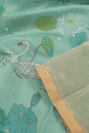 Aqua Green Printed Chanderi Silk Cotton Saree 10059690