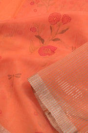 Safety Orange Printed Chanderi Silk Cotton Saree 10059686