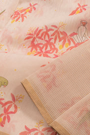 Pastel White Printed Chanderi Silk Cotton Saree 10059694