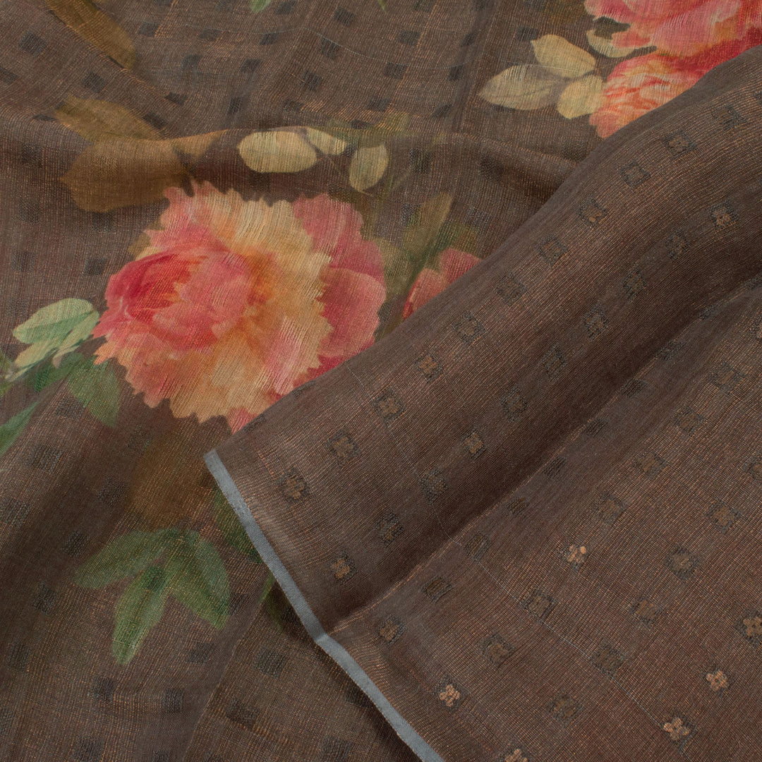 Digital Printed Handloom Linen Saree 10053688