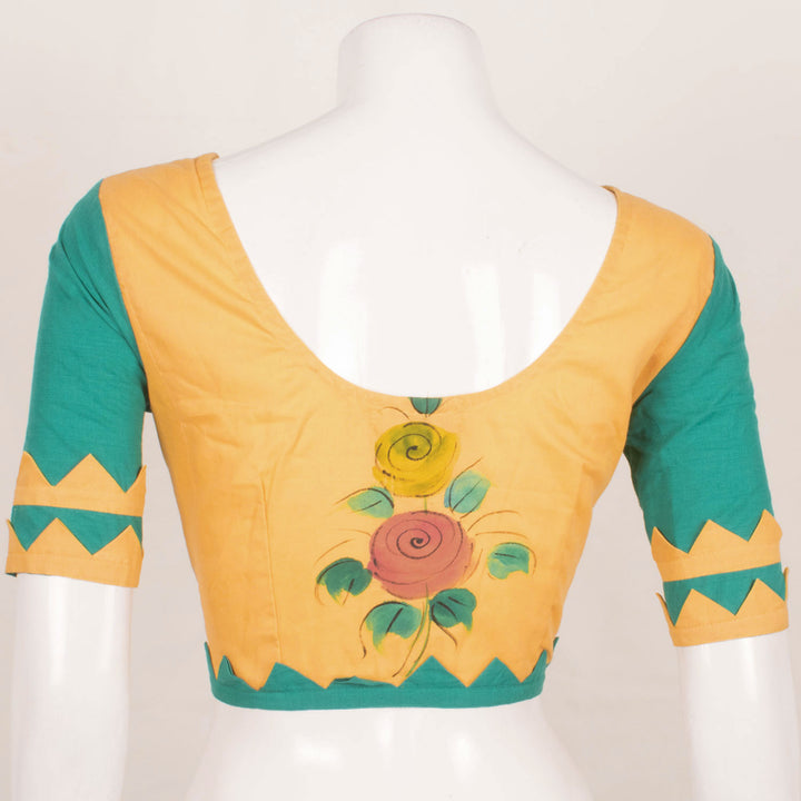 Handcrafted Cotton Blouse with Floral Painting 10055119