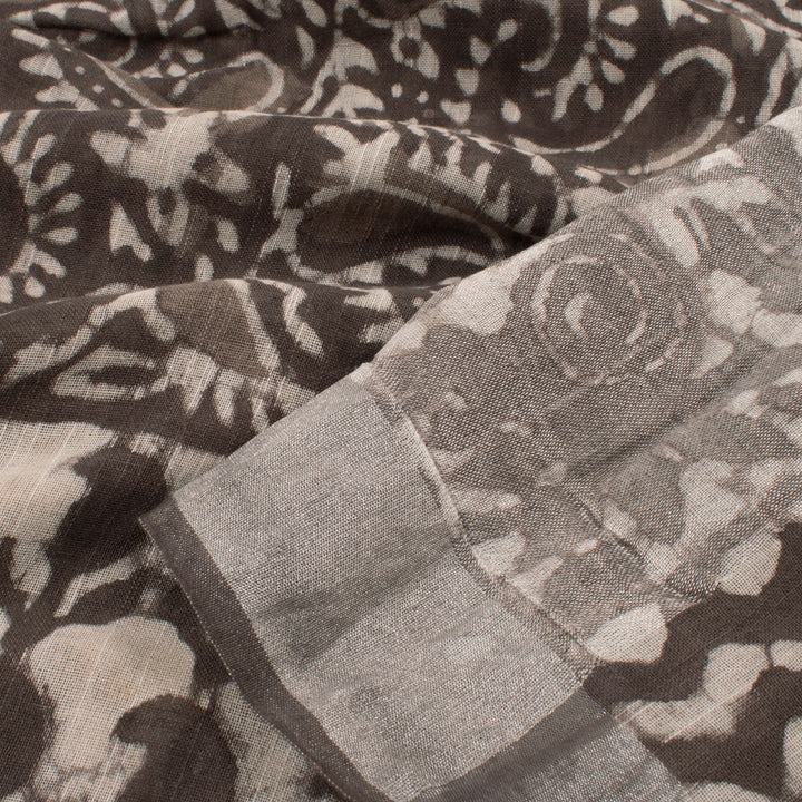 Dabu Printed Linen Cotton Saree 10053643