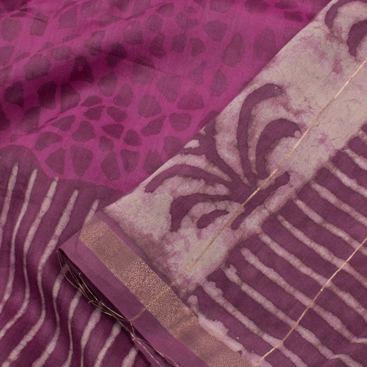 Dabu Printed Chanderi Silk Cotton Saree with Floral Motifs