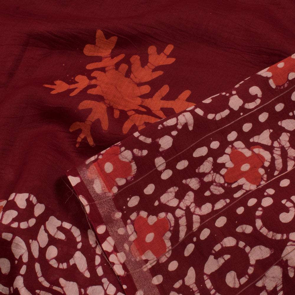 Dabu Printed Chanderi Silk Cotton Saree with Floral Motifs 
