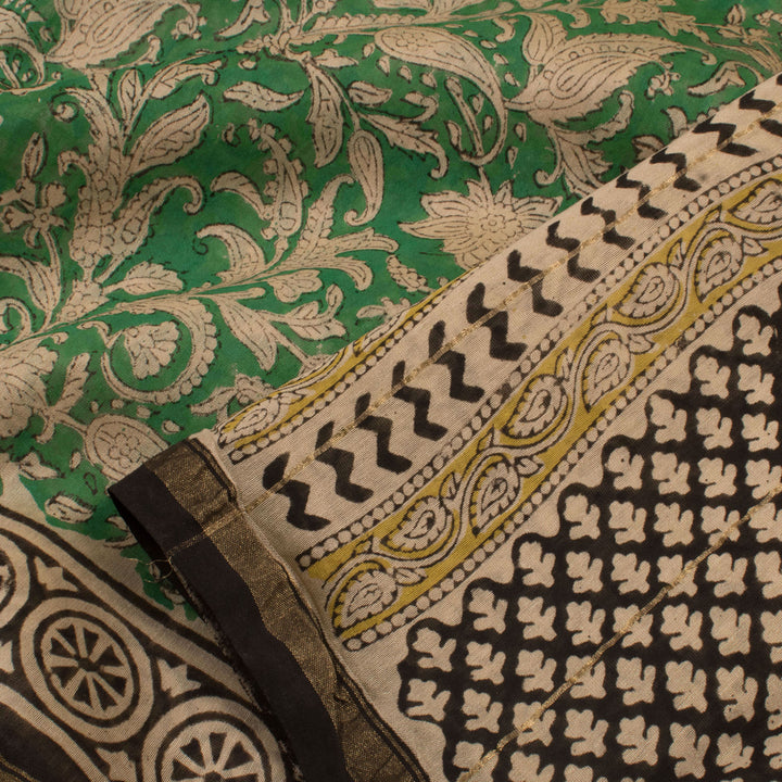 Hand Block Printed Chanderi Silk Cotton Saree with Floral Motifs 