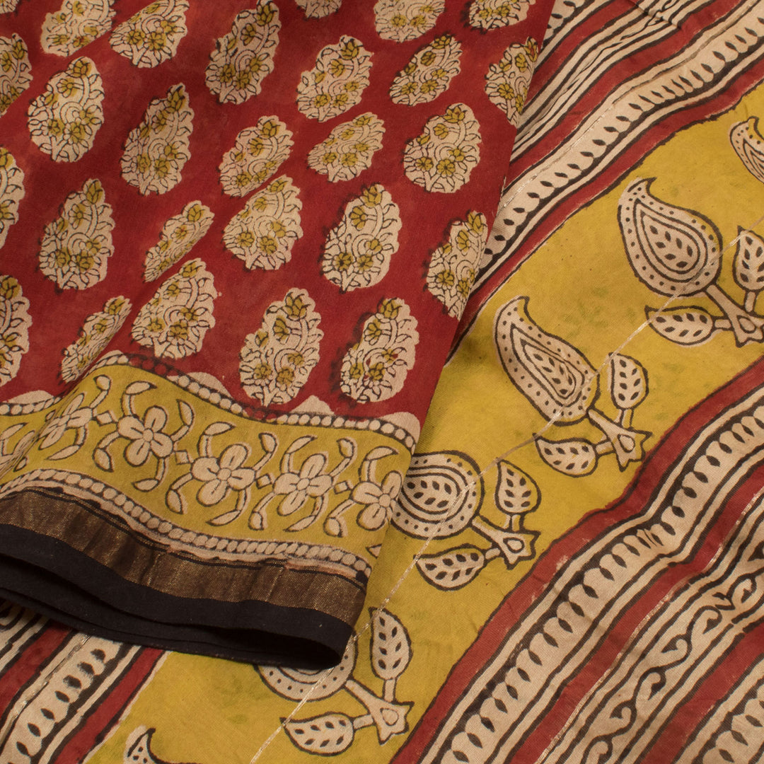 Hand Block Printed Chanderi Silk Cotton Saree with Floral Motifs