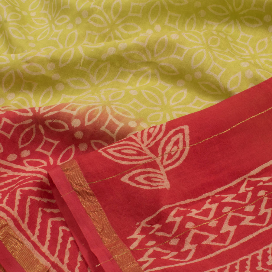 Dabu Printed Chanderi Silk Cotton Saree with Abstract Design and Zari Border