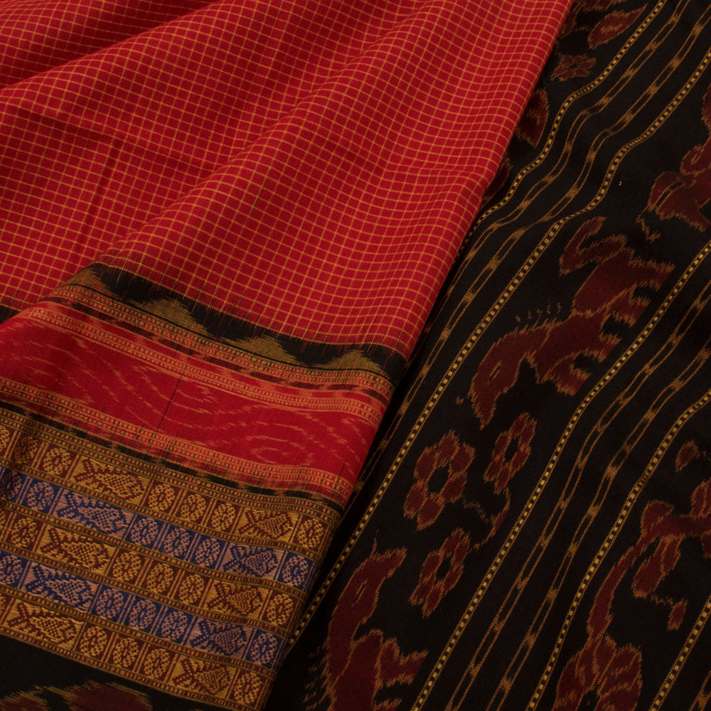 Handloom Sachi Pod Cotton Saree with Checks Design with Ikat Pallu