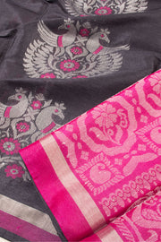 Deep Grey Chhattisgarh Meenakari Tussar Silk Saree 10059719