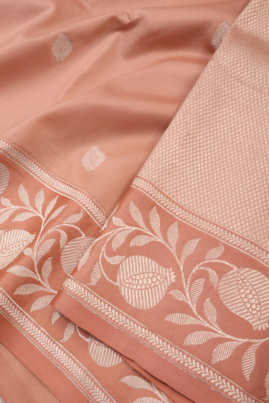 Pastel Peach Handloom Banarasi Katan Silk Saree 10059746