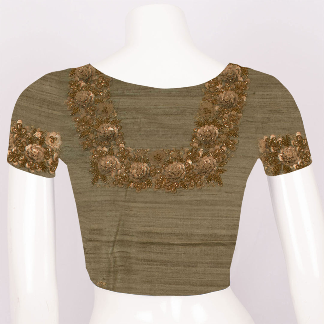 Zardosi Embroidered Tussar Silk Blouse Material 10054534