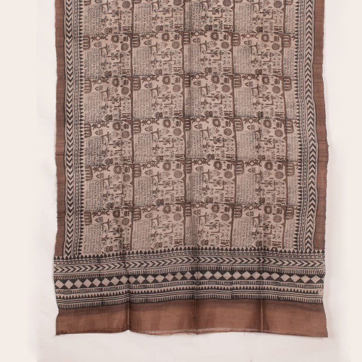 Hand Block Printed Tussar Silk Salwar Suit Material 10055462