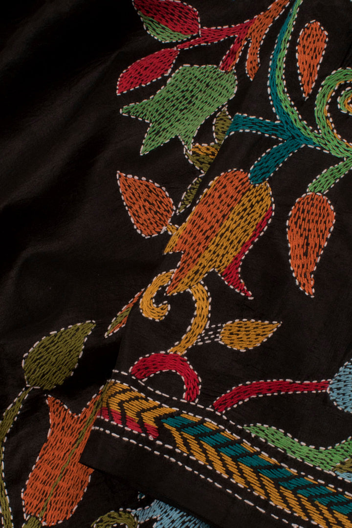 Half and Half Kantha Embroidered Silk Saree 10058465