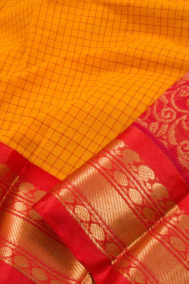 Orange Handwoven Gadwal Kuttu Cotton Saree 10061422