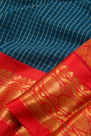 Teal Blue Handloom Gadwal Kuttu Cotton Saree 10061425