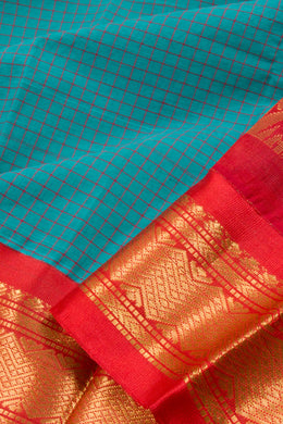 Bluish Green Handloom Gadwal Kuttu Cotton Saree 10061427