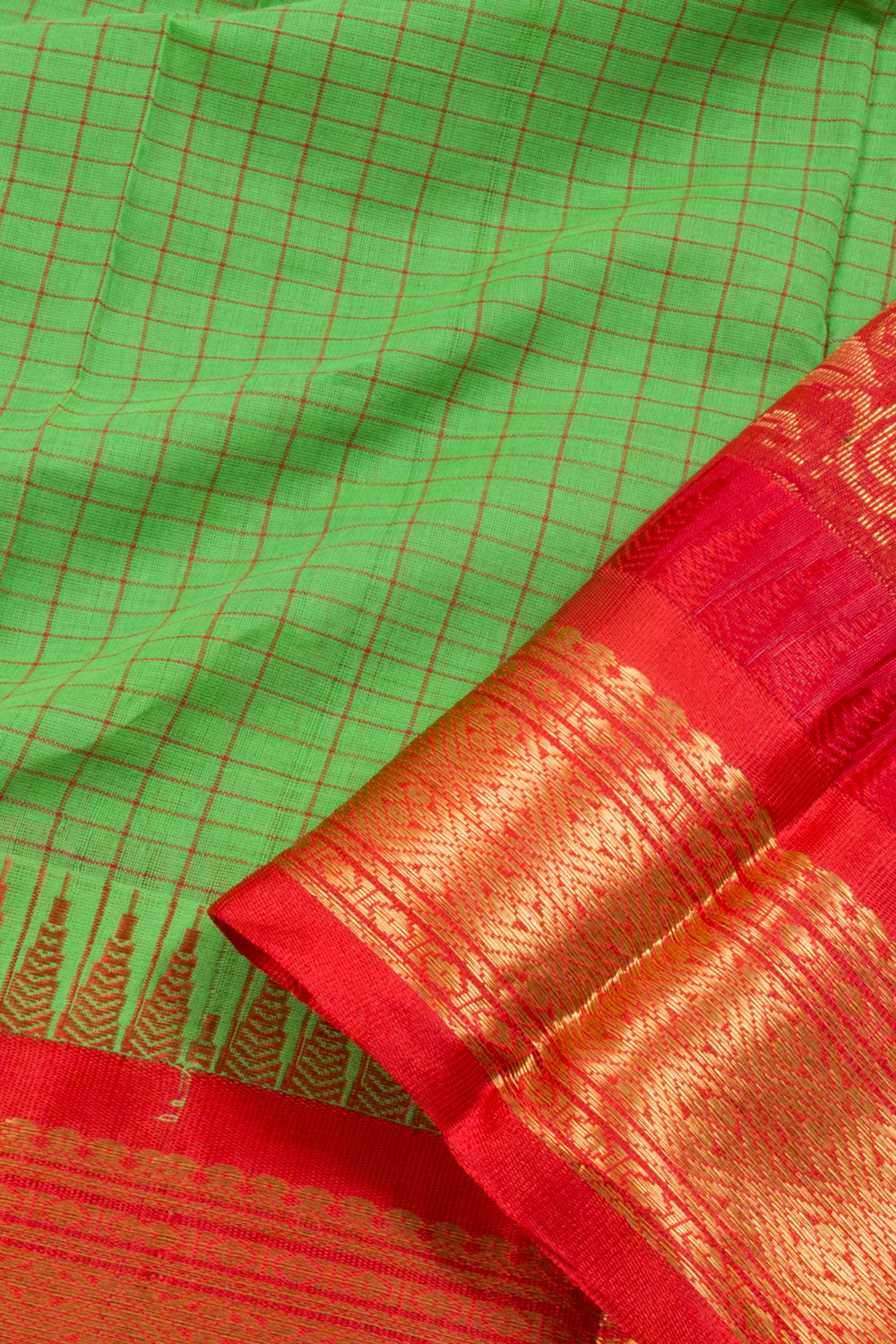 Mantis Green Handwoven Gadwal Kuttu Cotton Saree 10061430