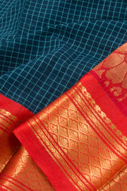 Ocean Blue Handwoven Gadwal Kuttu Cotton Saree 10061432